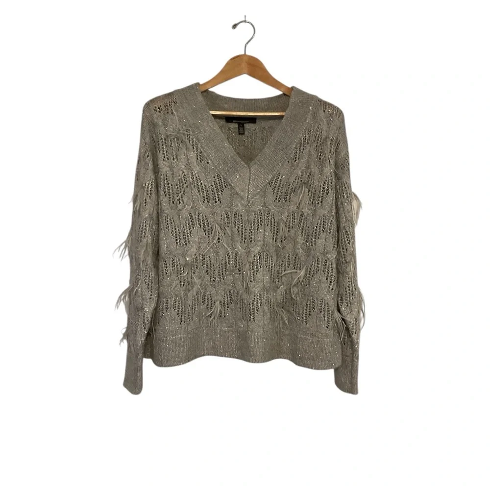 White House Black Market V-Neck Sweater - Silver size L‎